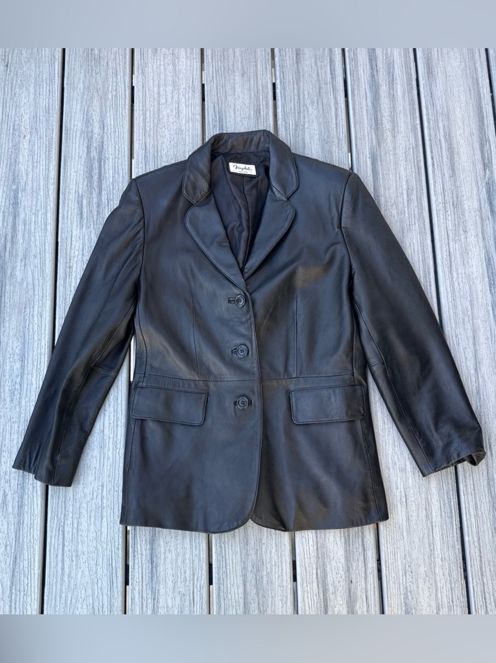 Vintage Mydol Black Leather Jacket With Shoulder Pads Small